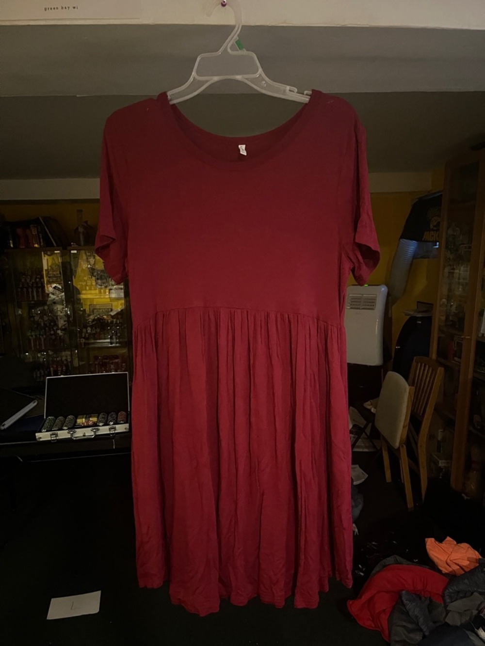 Women’s Midi Dress in Burgundy with Gathered Skirt